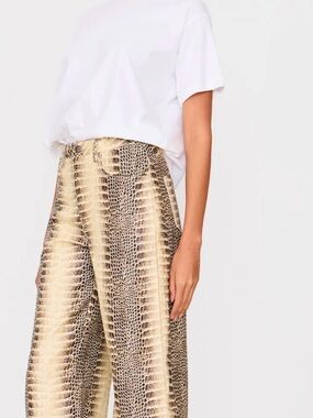 PLT BROWN DENIM LOW WAIST SNAKE PRINT WIDE LEG JEANS